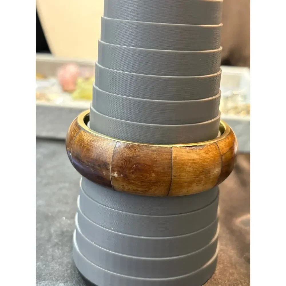 Vintage Carved Bone Bangle Bracelet With Metal Size 8.25”